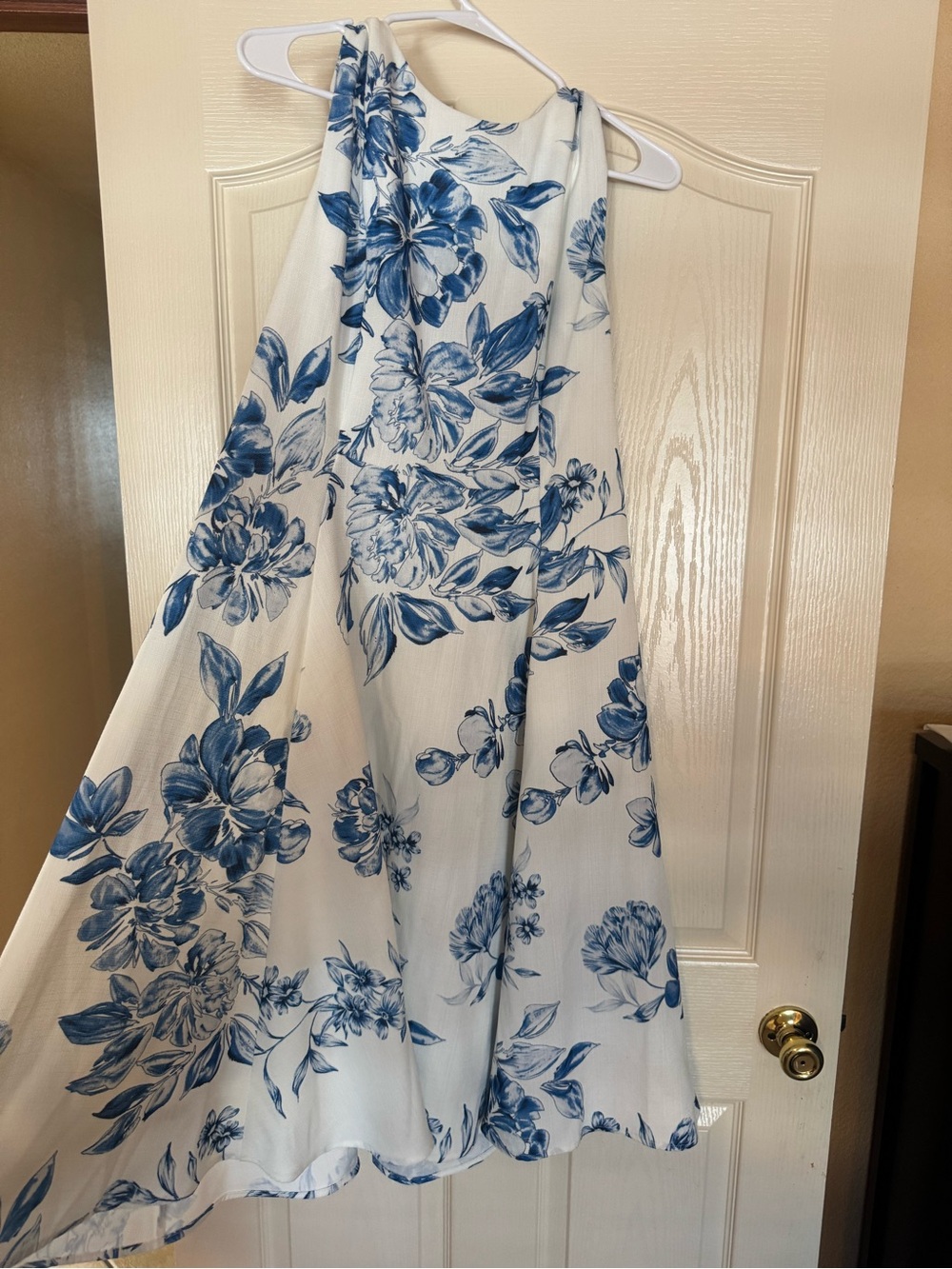 Calvin Klein White Maxi Dress with Blue Floral Print